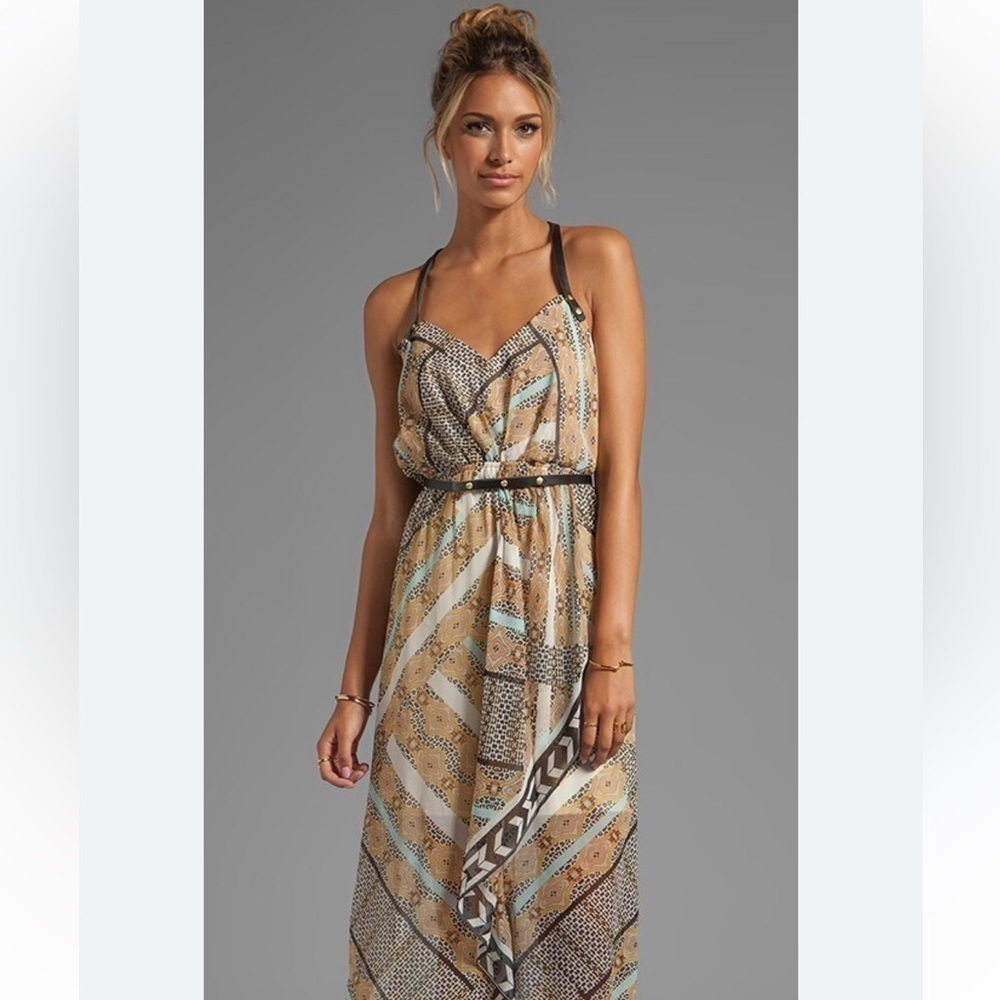 Twelfth street by Cynthia Vincent silk leather high low maxi dress size S